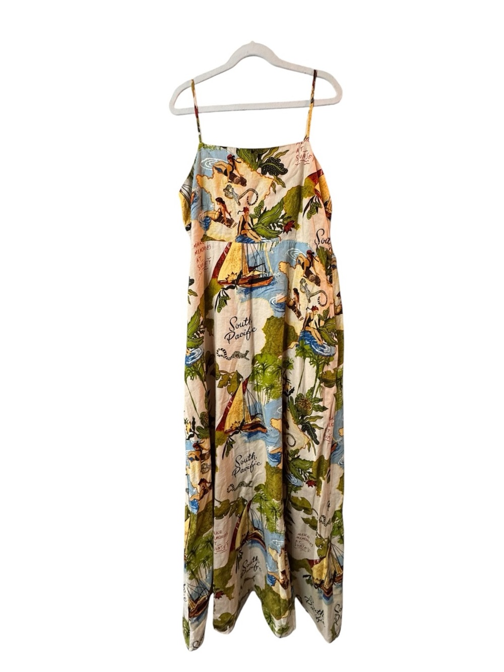 C&C California Multi-Color Linen Tropical Print Maxi Dress M NWOT